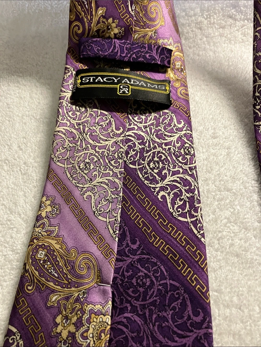 Stacy Adams Purple Paisley Silk Tie with Gold Accents
